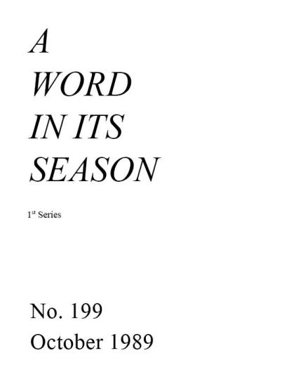 A Word in its Season (1st Series) 199 - Oct 1989