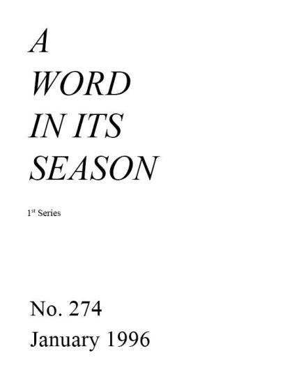 A Word in its Season (1st Series) 274 - Jan 1996