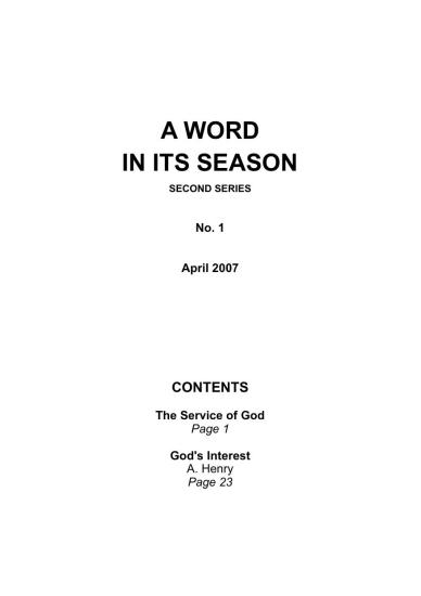A Word in its Season 001 - Apr 2007