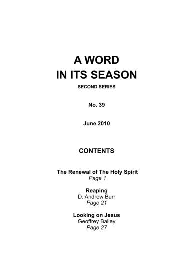 A Word in its Season 039 - June 2010