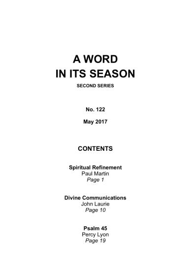 A Word in its Season 122 - May 2017