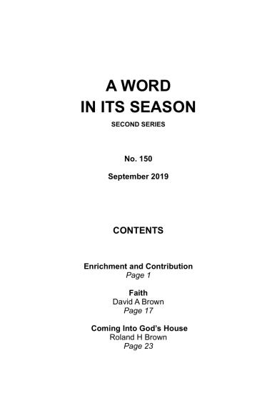 A Word in its Season 150 - Sept 2019