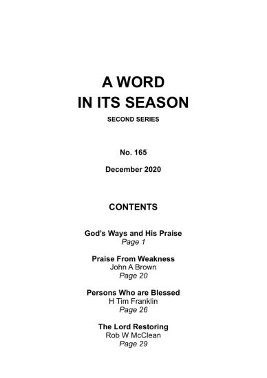 A Word in its Season 165 - Dec 2020