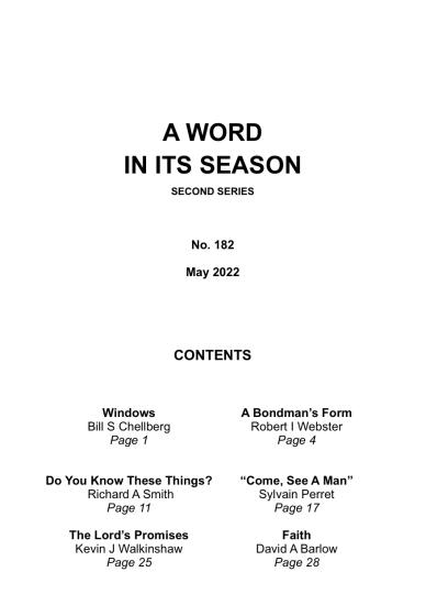 A Word in its Season 182 - May 2022