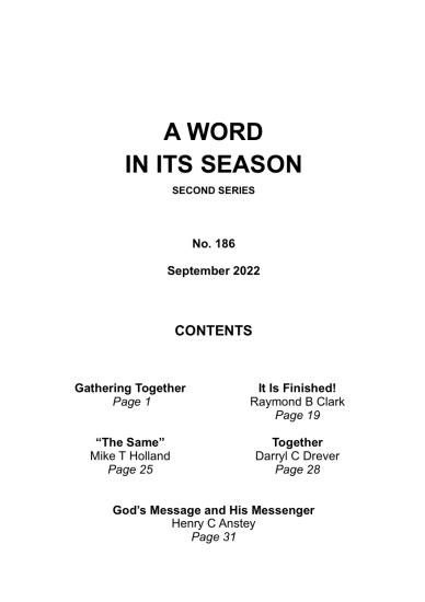 A Word in its Season 186 - Sept 2022