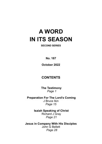A Word in its Season 187 - Oct 2022