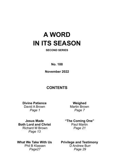 A Word in its Season 188 - Nov 2022