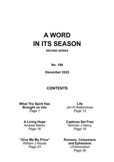 A Word in its Season 189 - Dec 2022