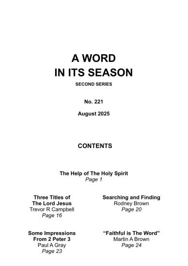 A Word in its Season 221 - August 2025